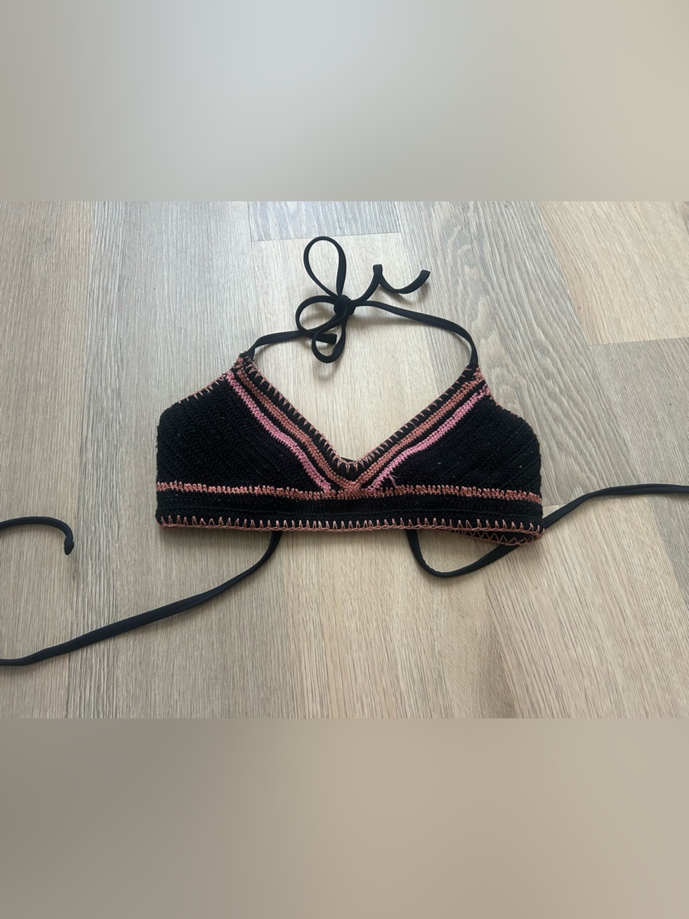 Xhilaration Black and Pink Crochet Bikini Top